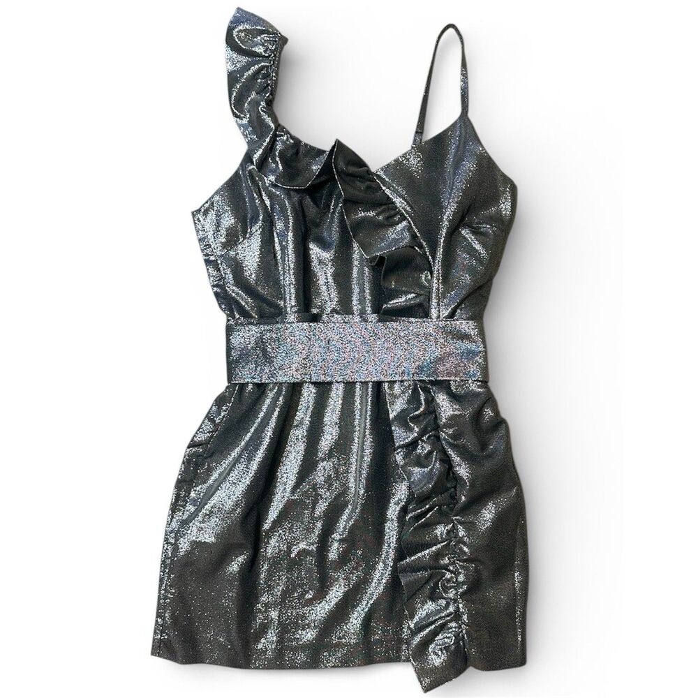 ASOS Curve Ruffle Dress Silver Christmas Holiday Party Plus Size 14 New Year’s